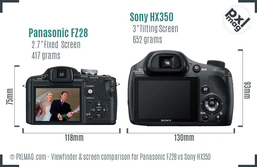 Panasonic FZ28 vs Sony HX350 Screen and Viewfinder comparison