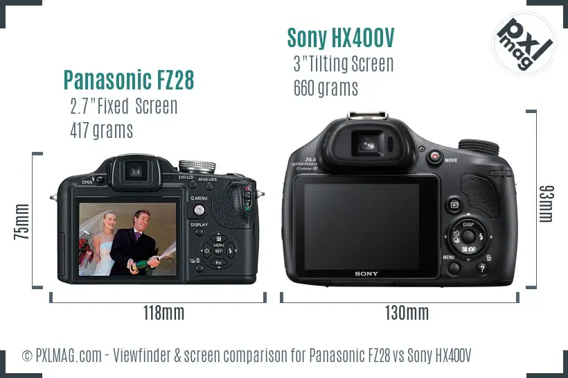 Panasonic FZ28 vs Sony HX400V Screen and Viewfinder comparison
