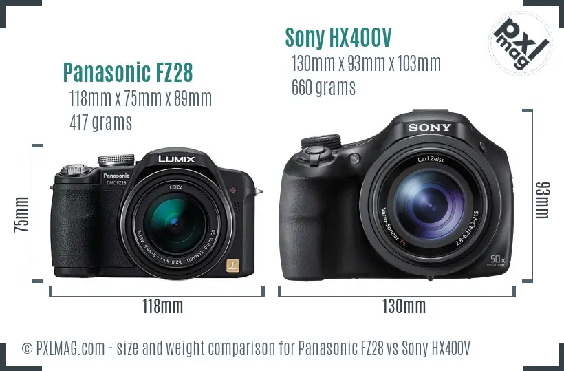 Panasonic FZ28 vs Sony HX400V size comparison