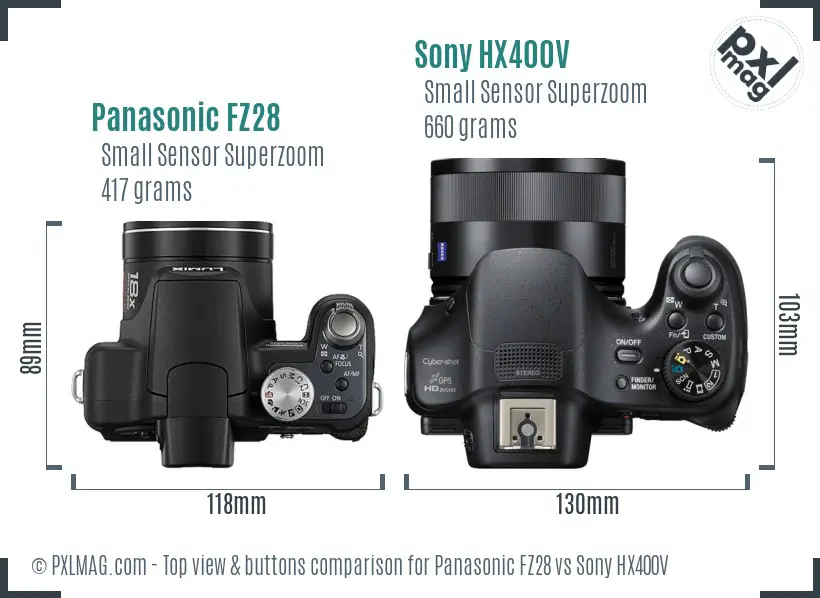 Panasonic FZ28 vs Sony HX400V top view buttons comparison