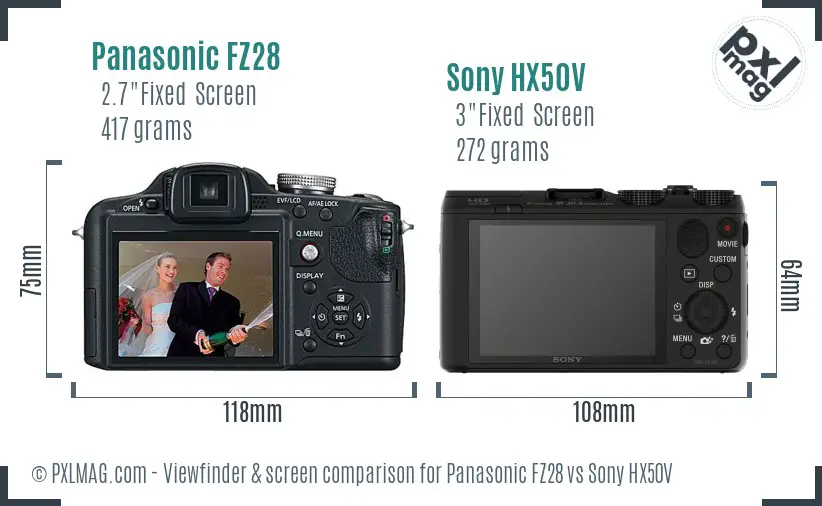 Panasonic FZ28 vs Sony HX50V Screen and Viewfinder comparison