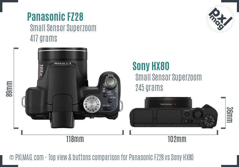 Panasonic FZ28 vs Sony HX80 top view buttons comparison