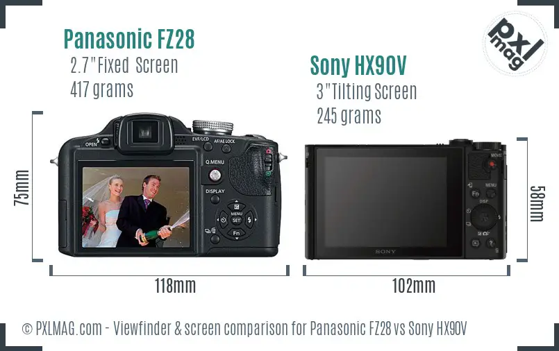 Panasonic FZ28 vs Sony HX90V Screen and Viewfinder comparison