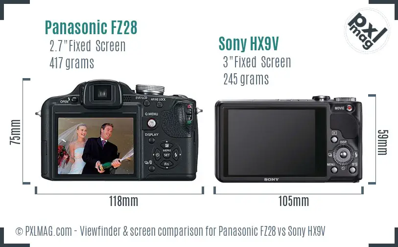 Panasonic FZ28 vs Sony HX9V Screen and Viewfinder comparison