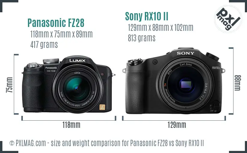 Panasonic FZ28 vs Sony RX10 II size comparison Panasonic FZ28 vs Sony RX10 II size comparison