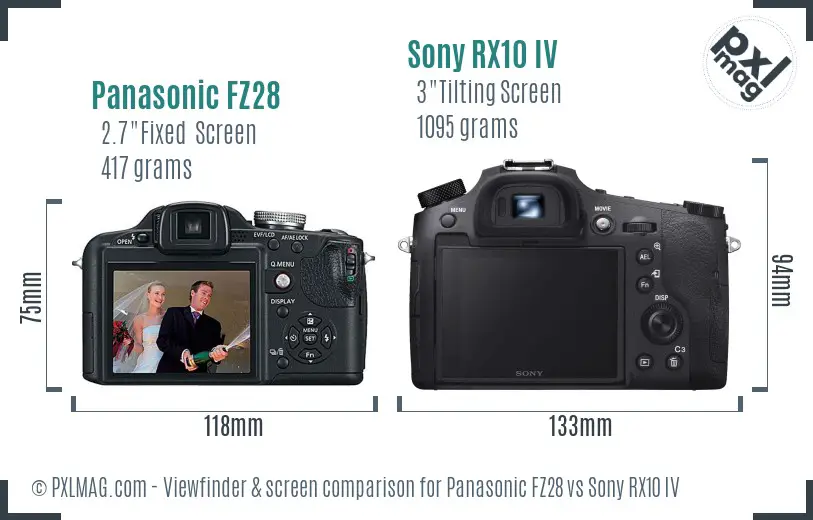 Panasonic FZ28 vs Sony RX10 IV Screen and Viewfinder comparison