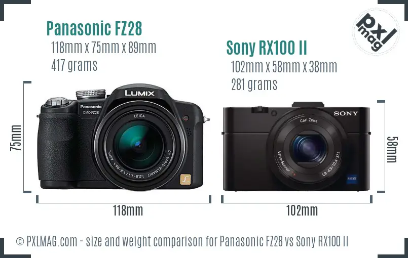 Panasonic FZ28 vs Sony RX100 II size comparison
