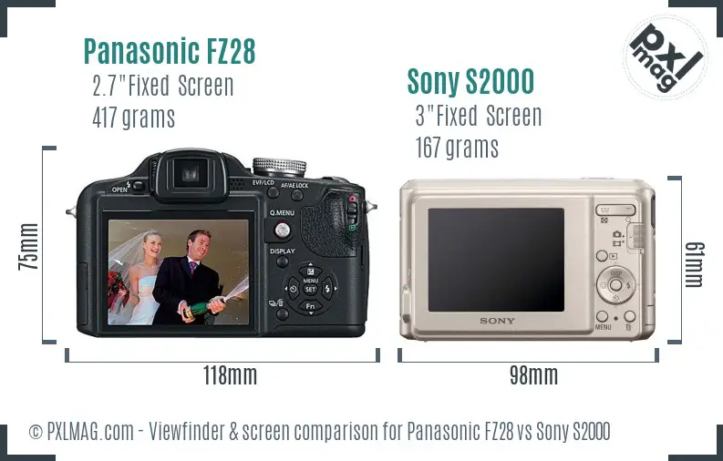 Panasonic FZ28 vs Sony S2000 Screen and Viewfinder comparison