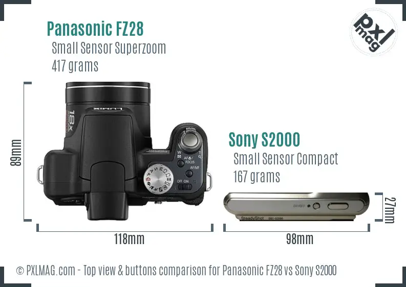 Panasonic FZ28 vs Sony S2000 top view buttons comparison