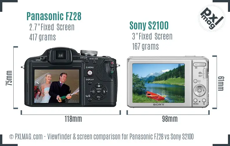 Panasonic FZ28 vs Sony S2100 Screen and Viewfinder comparison