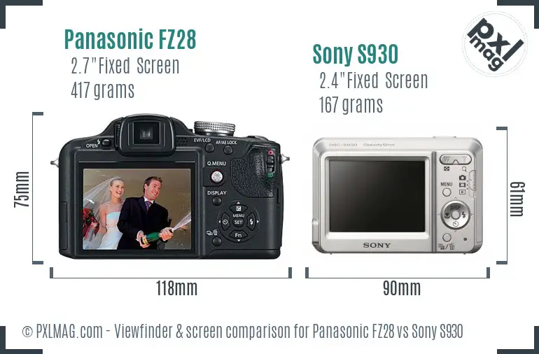 Panasonic FZ28 vs Sony S930 Screen and Viewfinder comparison Panasonic FZ28 vs Sony S930 Screen and Viewfinder comparison