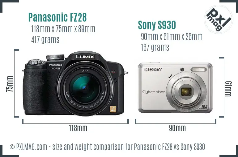 Panasonic FZ28 vs Sony S930 size comparison Panasonic FZ28 vs Sony S930 size comparison