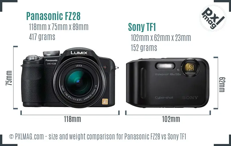 Panasonic FZ28 vs Sony TF1 size comparison