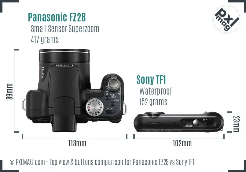 Panasonic FZ28 vs Sony TF1 top view buttons comparison