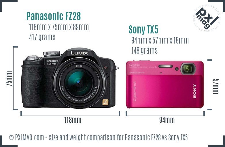 Panasonic FZ28 vs Sony TX5 size comparison Panasonic FZ28 vs Sony TX5 size comparison
