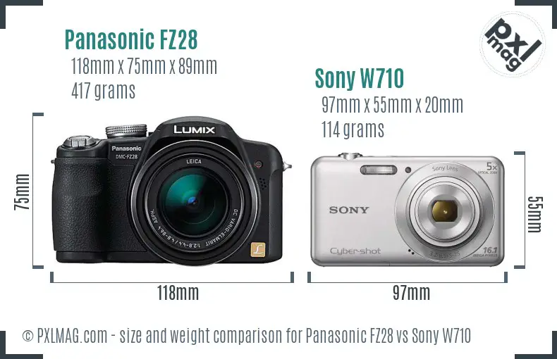 Panasonic FZ28 vs Sony W710 size comparison
