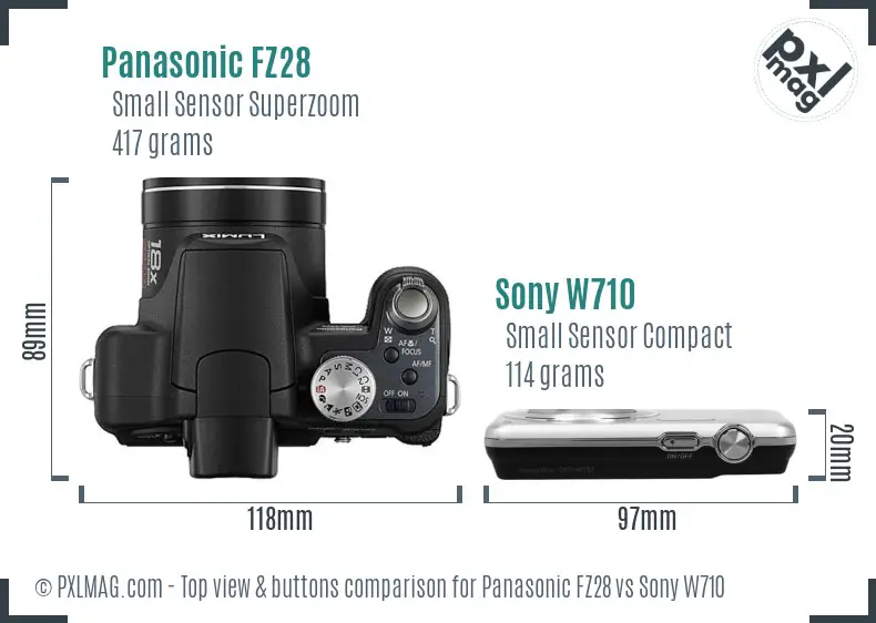 Panasonic FZ28 vs Sony W710 top view buttons comparison