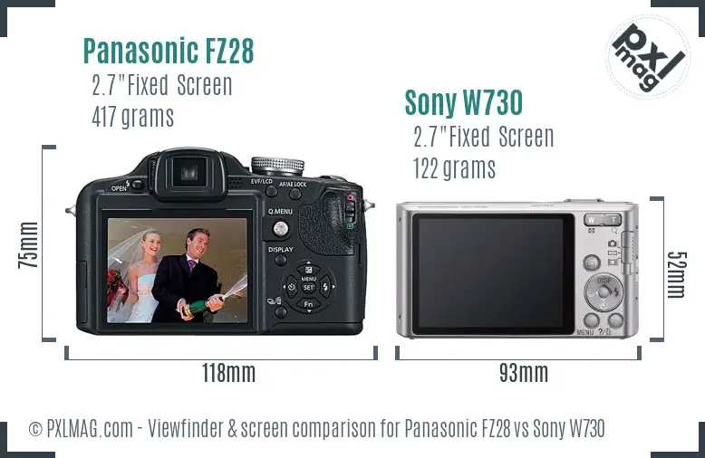 Panasonic FZ28 vs Sony W730 Screen and Viewfinder comparison