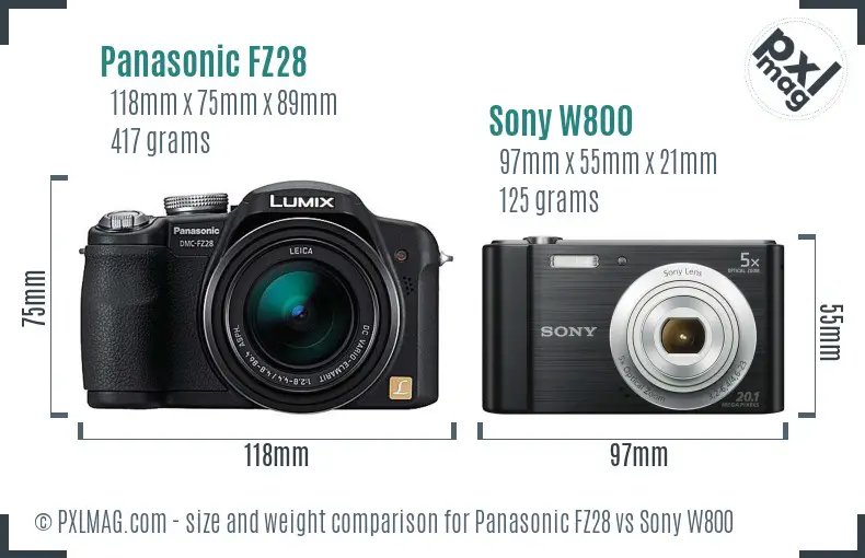 Panasonic FZ28 vs Sony W800 size comparison