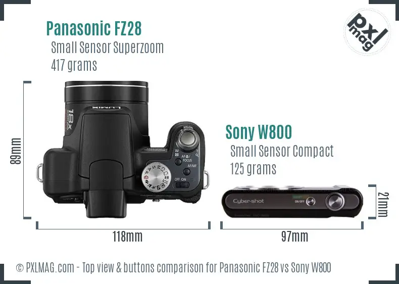 Panasonic FZ28 vs Sony W800 top view buttons comparison