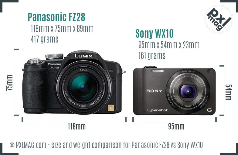 Panasonic FZ28 vs Sony WX10 size comparison Panasonic FZ28 vs Sony WX10 size comparison
