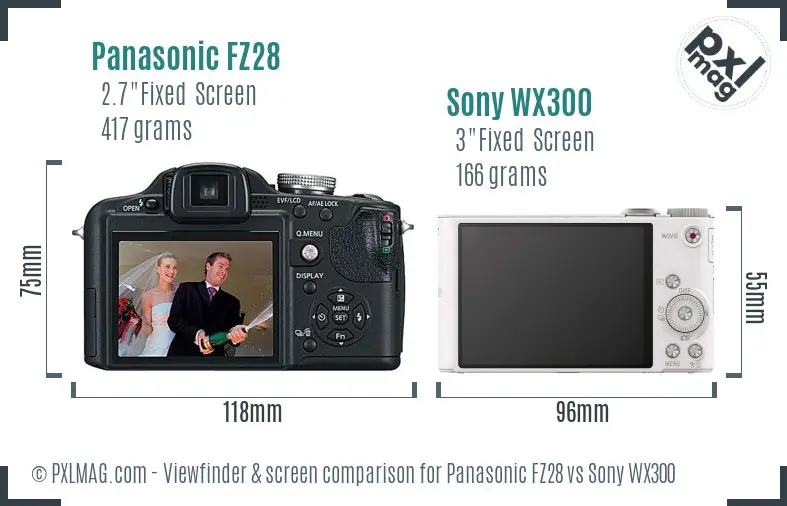 Panasonic FZ28 vs Sony WX300 Screen and Viewfinder comparison