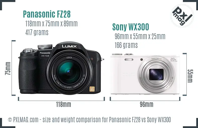 Panasonic FZ28 vs Sony WX300 size comparison