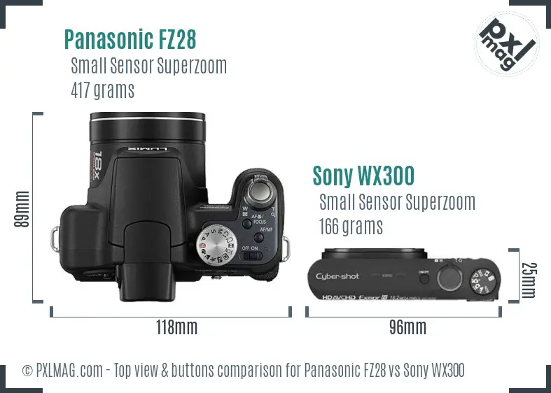 Panasonic FZ28 vs Sony WX300 top view buttons comparison
