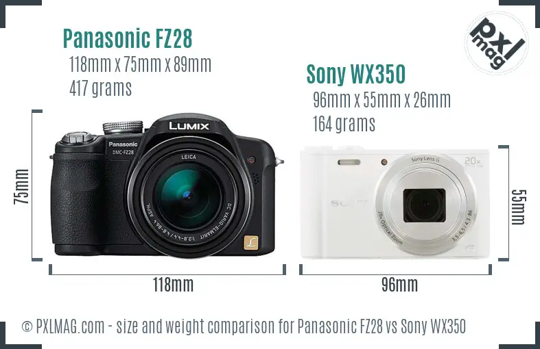 Panasonic FZ28 vs Sony WX350 size comparison