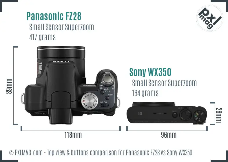 Panasonic FZ28 vs Sony WX350 top view buttons comparison