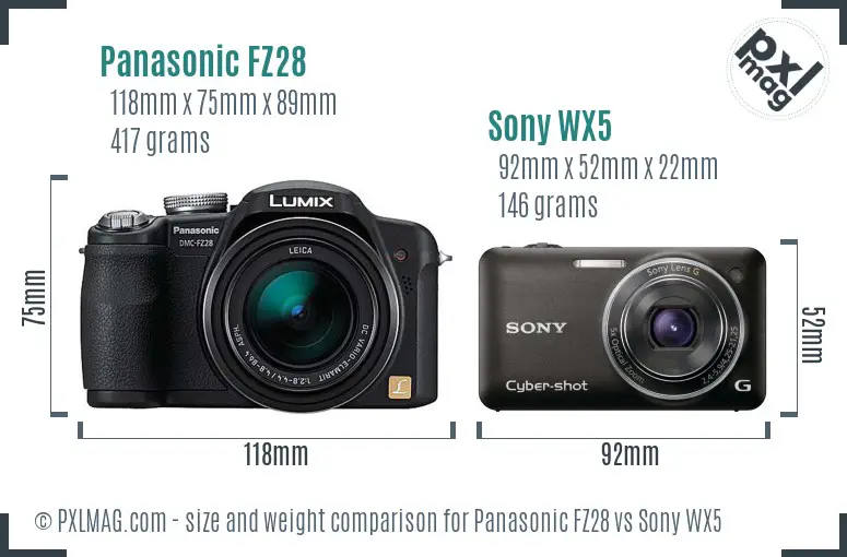 Panasonic FZ28 vs Sony WX5 size comparison