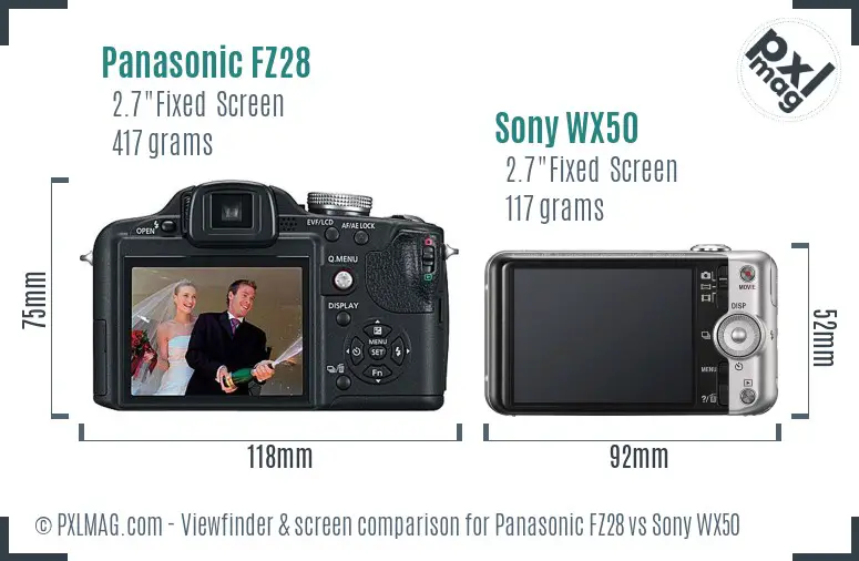 Panasonic FZ28 vs Sony WX50 Screen and Viewfinder comparison