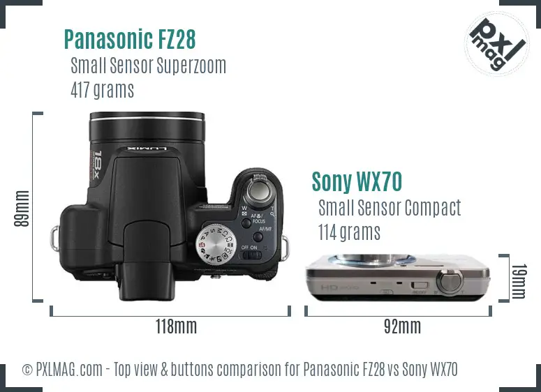 Panasonic FZ28 vs Sony WX70 top view buttons comparison