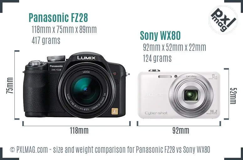 Panasonic FZ28 vs Sony WX80 size comparison