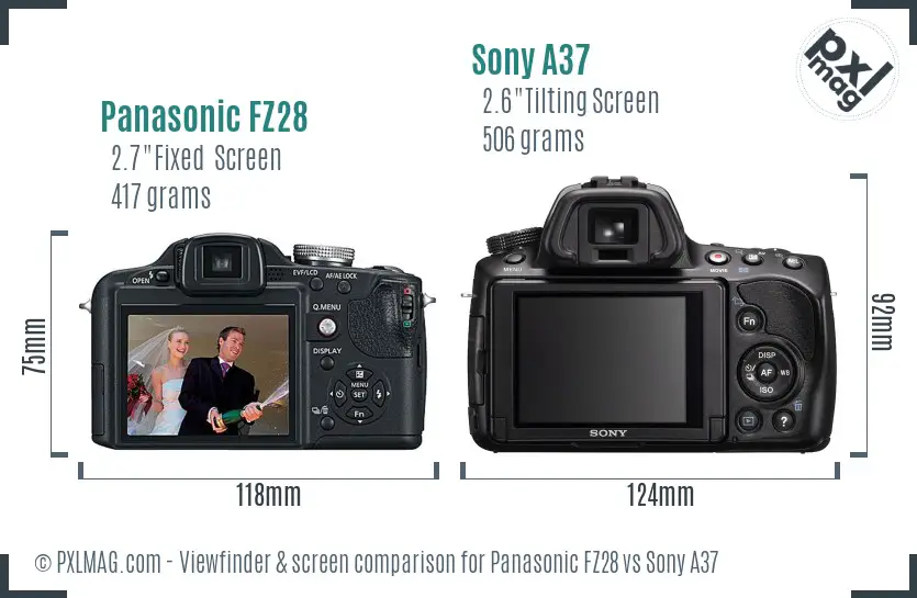 Panasonic FZ28 vs Sony A37 Screen and Viewfinder comparison