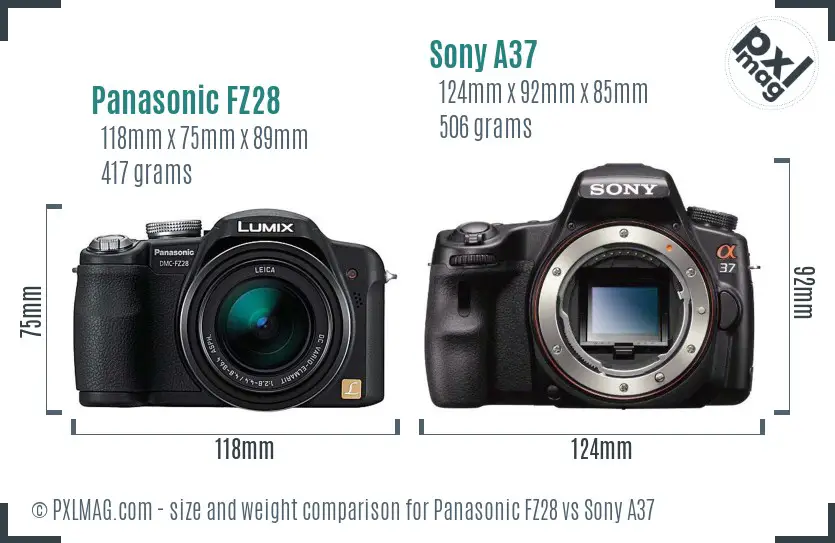 Panasonic FZ28 vs Sony A37 size comparison