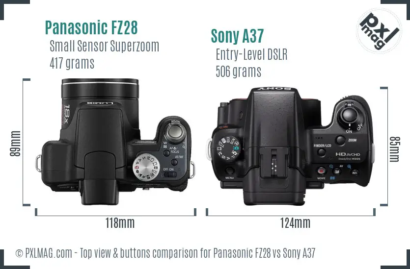 Panasonic FZ28 vs Sony A37 top view buttons comparison