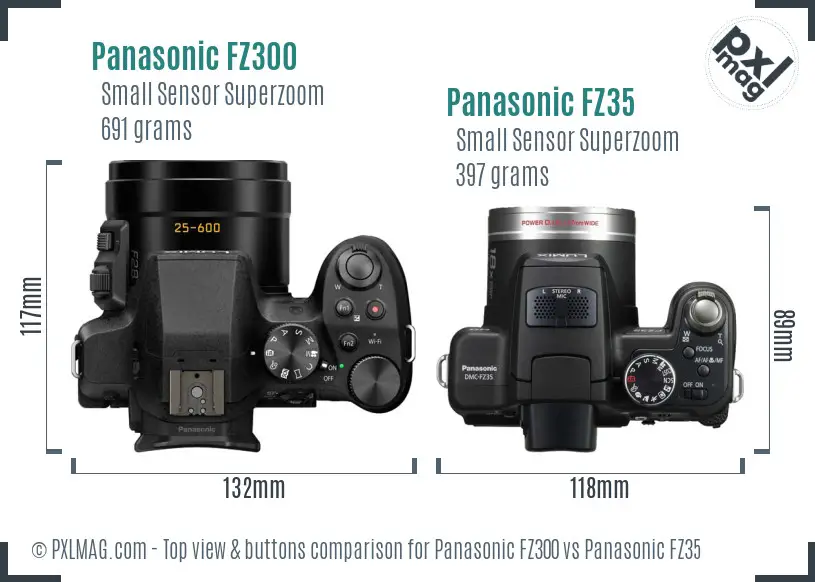 Panasonic FZ300 vs Panasonic FZ35 top view buttons comparison