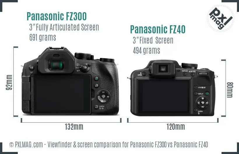 Panasonic FZ300 vs Panasonic FZ40 Screen and Viewfinder comparison