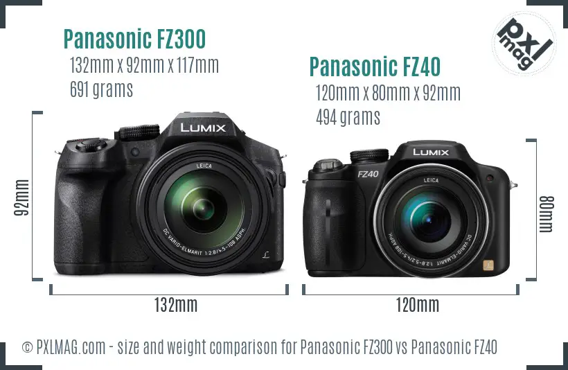 Panasonic FZ300 vs Panasonic FZ40 size comparison
