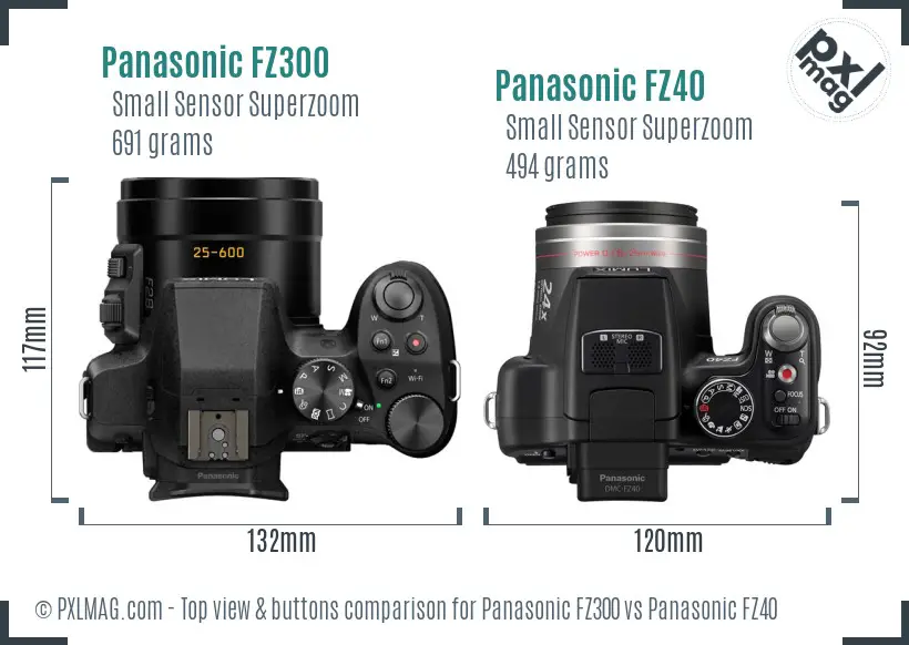 Panasonic FZ300 vs Panasonic FZ40 top view buttons comparison