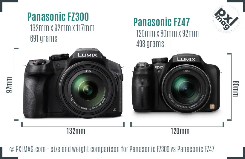 Panasonic FZ300 vs Panasonic FZ47 size comparison