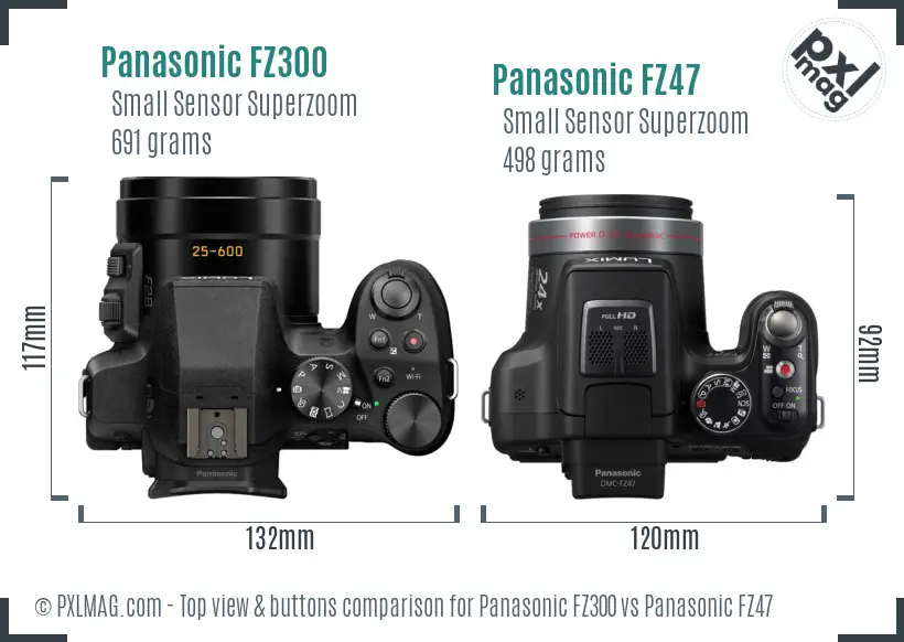 Panasonic FZ300 vs Panasonic FZ47 top view buttons comparison