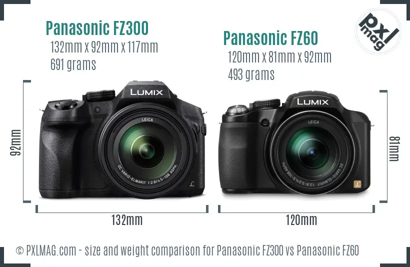 Panasonic FZ300 vs Panasonic FZ60 size comparison