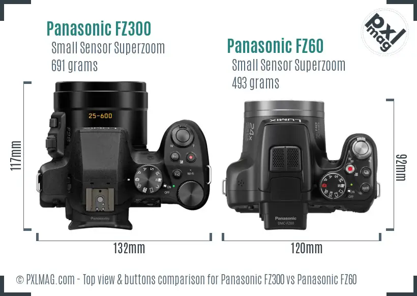 Panasonic FZ300 vs Panasonic FZ60 top view buttons comparison