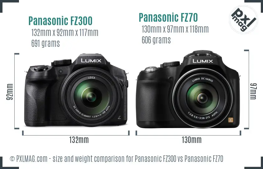 Panasonic FZ300 vs Panasonic FZ70 size comparison