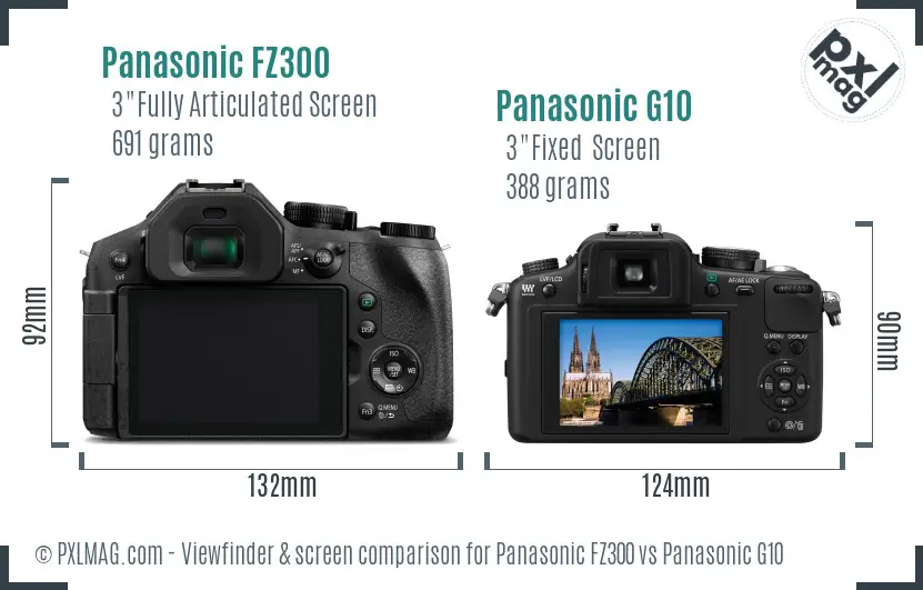 Panasonic FZ300 vs Panasonic G10 Screen and Viewfinder comparison