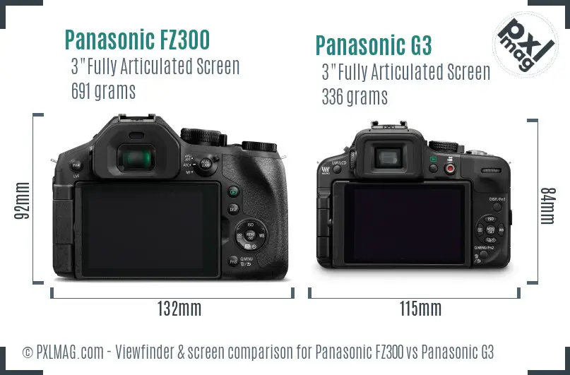Panasonic FZ300 vs Panasonic G3 Screen and Viewfinder comparison