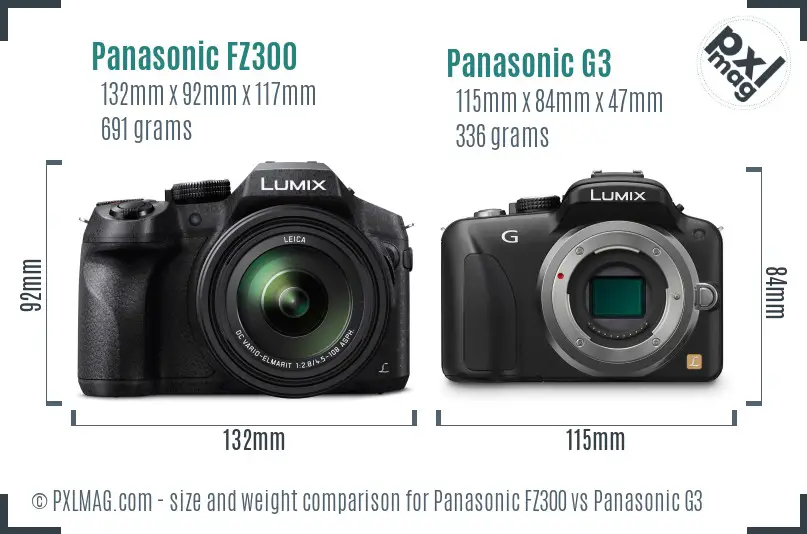 Panasonic FZ300 vs Panasonic G3 size comparison