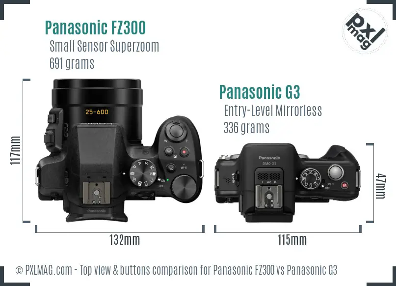 Panasonic FZ300 vs Panasonic G3 top view buttons comparison